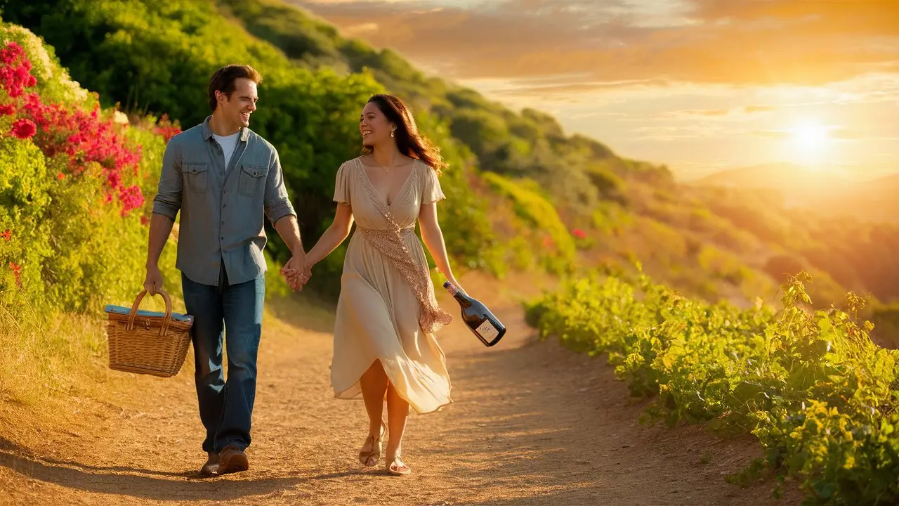 a stunning cinematic photo of a happy couple holdi Pof5JxmdScuoXfHneGFOwg 6vUE5B GSgmRvoYiNJ mPA